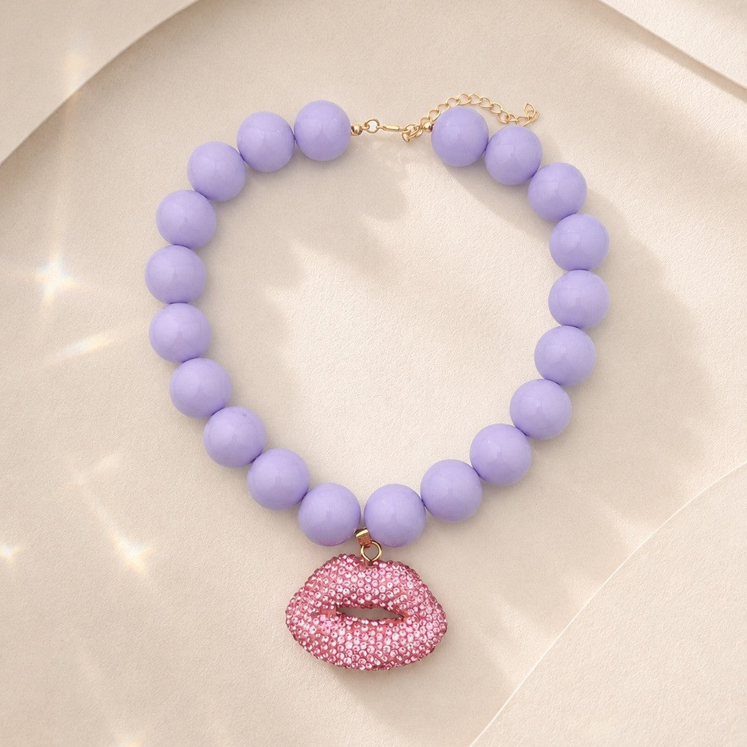 Vintage Inspired Acrylic Lip Pendant Necklace
