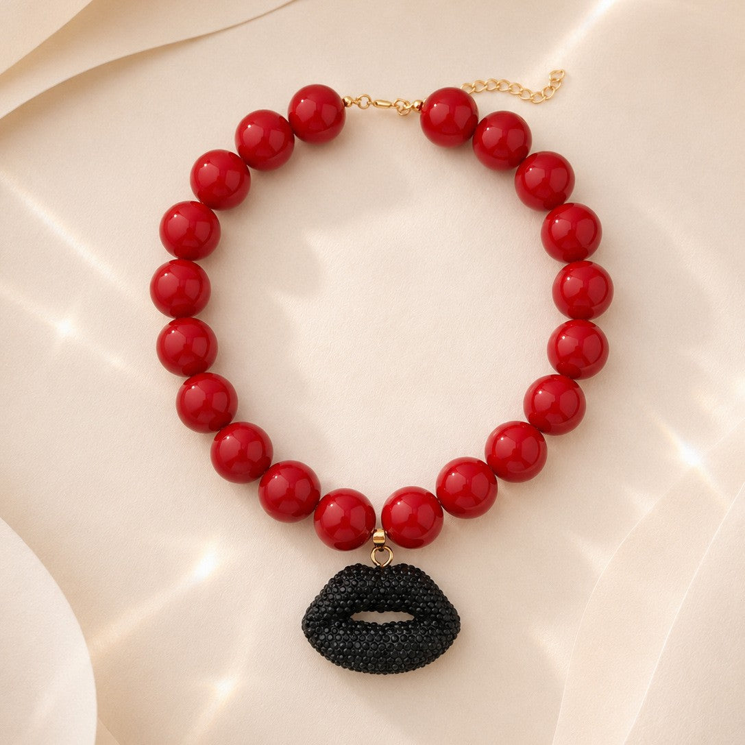 Vintage Inspired Acrylic Lip Pendant Necklace