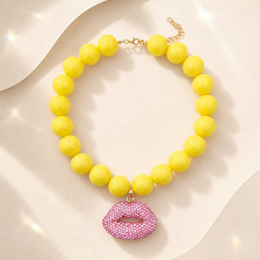 Vintage Inspired Acrylic Lip Pendant Necklace