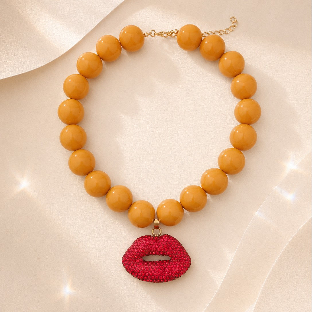 Vintage Inspired Acrylic Lip Pendant Necklace