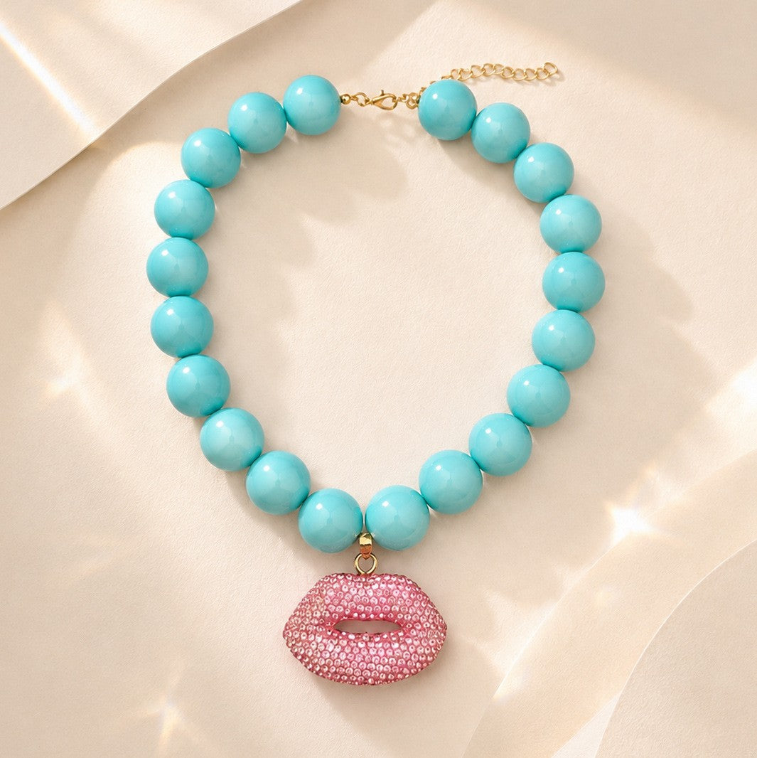Vintage Inspired Acrylic Lip Pendant Necklace