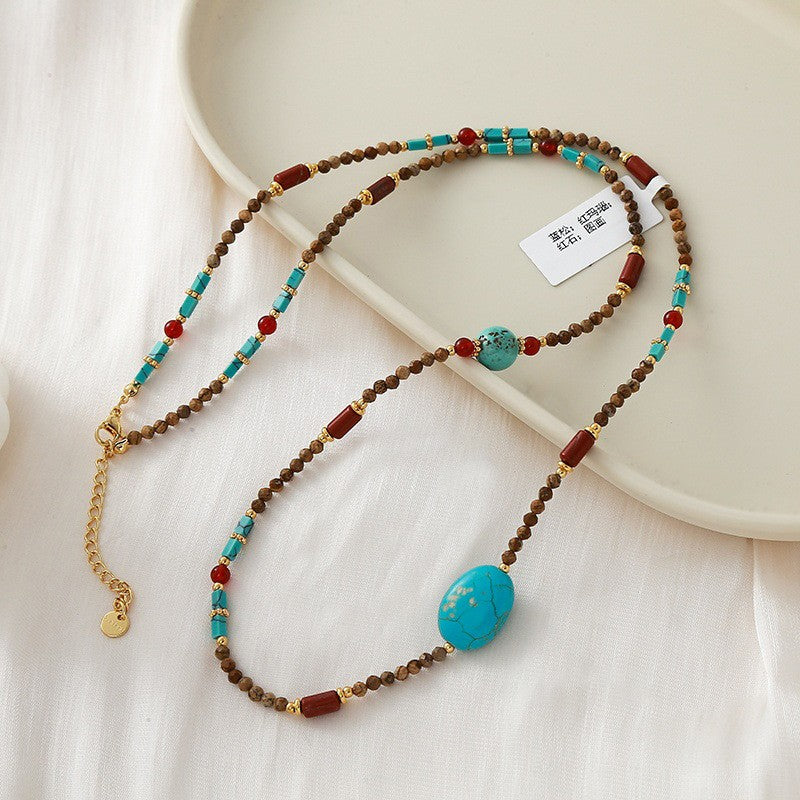 Boho Red Agate Turquoise Beaded Necklace