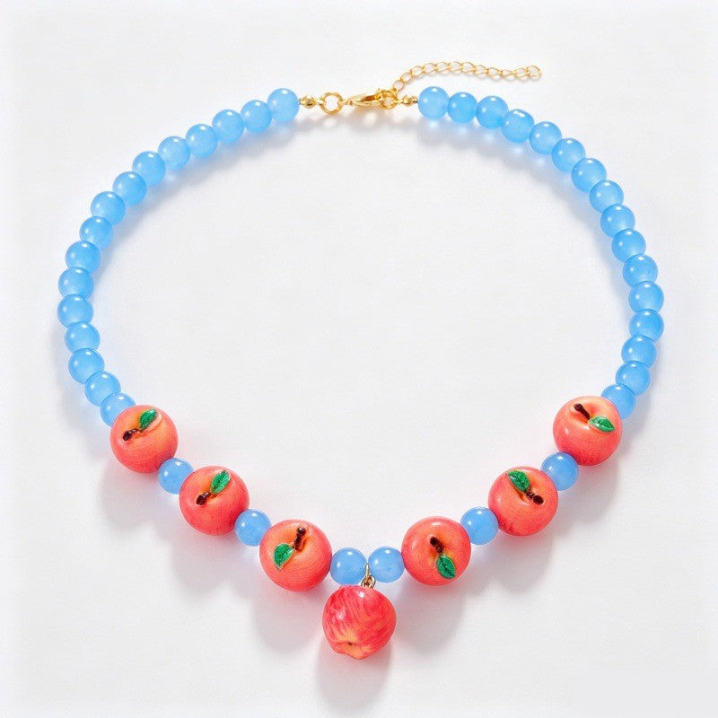 Sweet Blue Beaded Fruit Charm Necklace