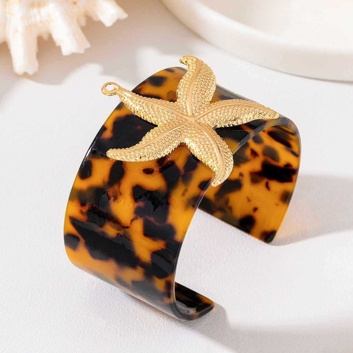 Elegant Amber Butterfly Wide Cuff Bracelet