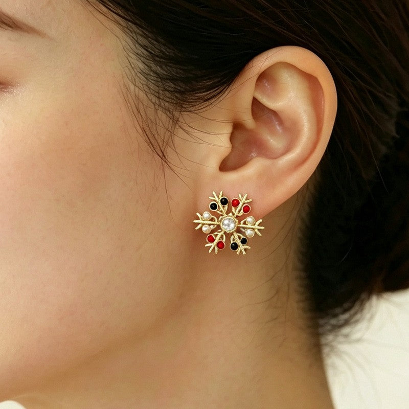 Festive Multi-Color Snowflake Stud Earrings