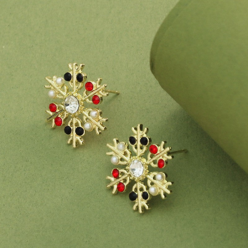 Festive Multi-Color Snowflake Stud Earrings