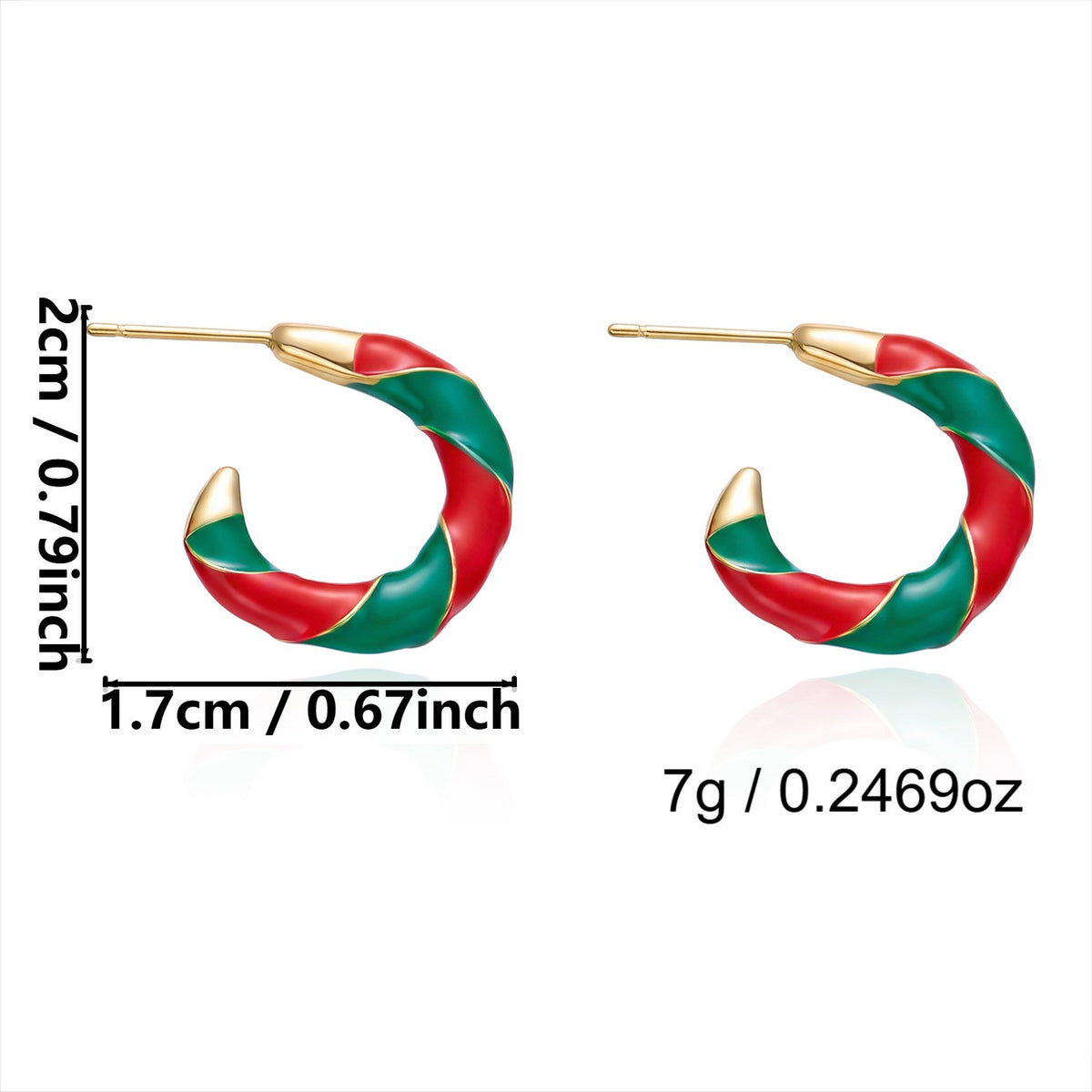 Festive Red Green Enamel Twist Hoop Earrings