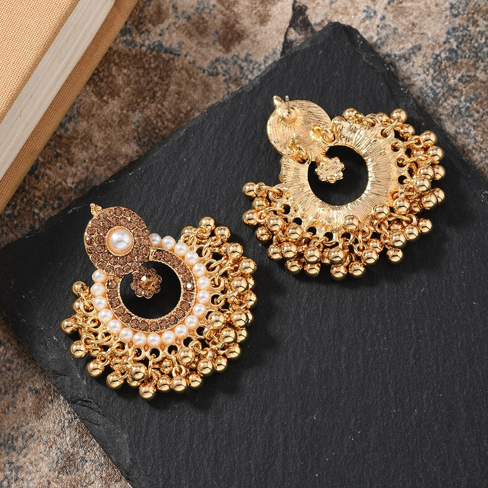 Boho Vintage Pearl Chandbali Drop Earrings