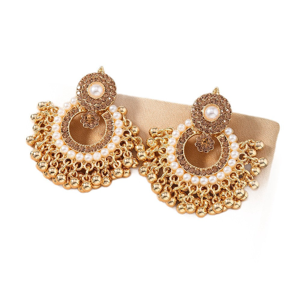 Boho Vintage Pearl Chandbali Drop Earrings