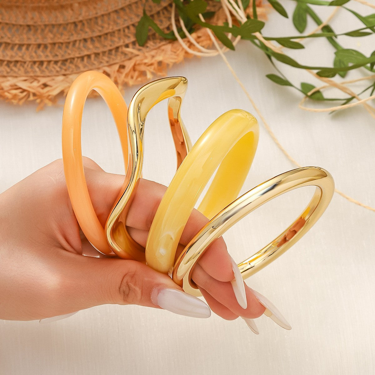 Classy Teal Resin & Gold Bangle Set