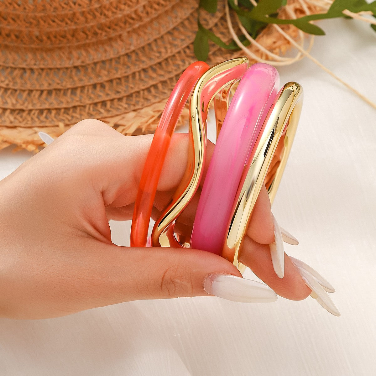 Classy Teal Resin & Gold Bangle Set