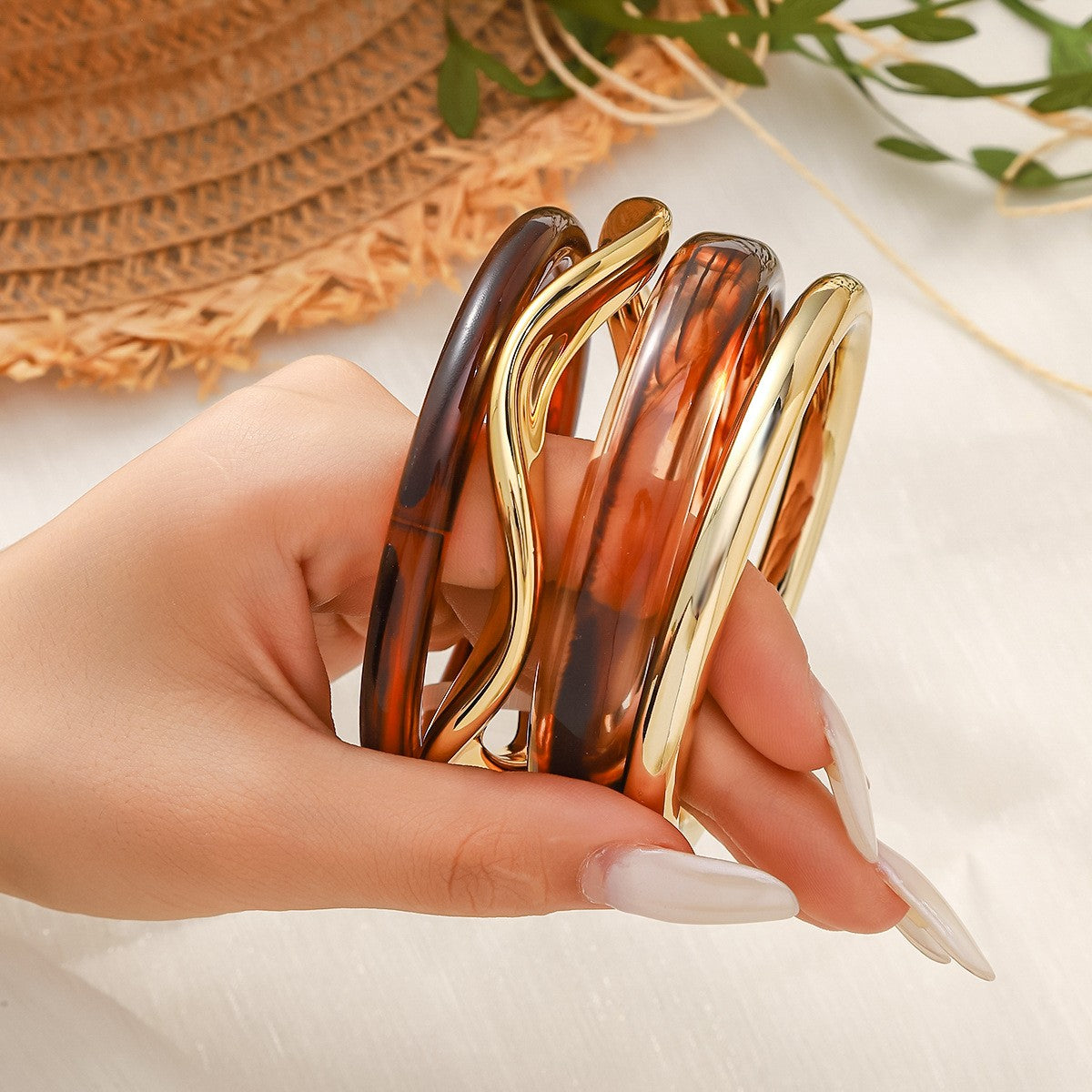 Classy Teal Resin & Gold Bangle Set