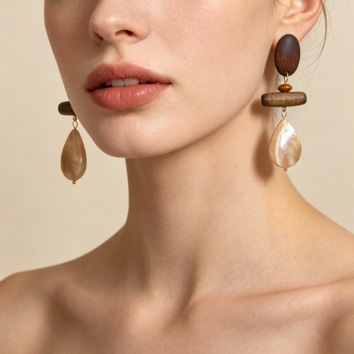 Boho Vintage Wood Shell Drop Earrings