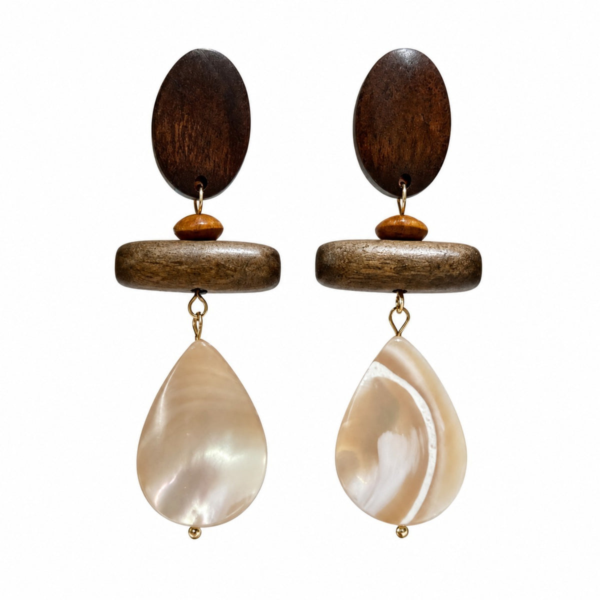 Boho Vintage Wood Shell Drop Earrings