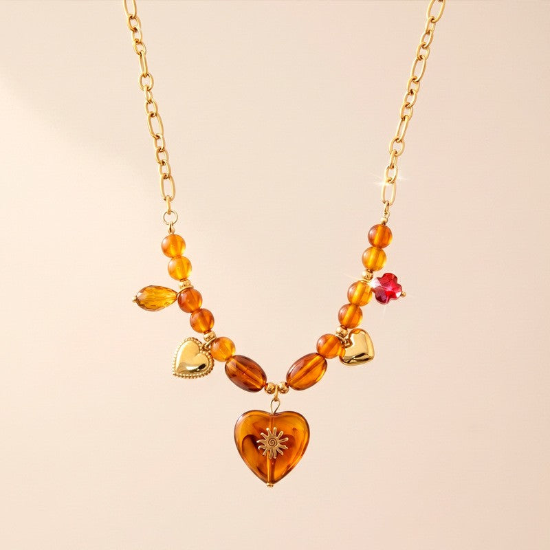 Romantic Amber Sunburst Heart Necklace