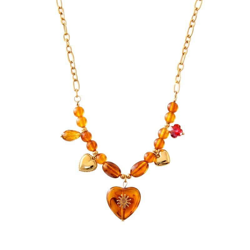 Romantic Amber Sunburst Heart Necklace