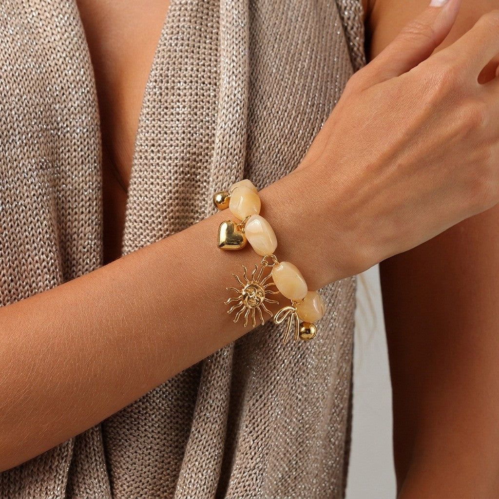 Boho Resin Sun Moon Charm Bracelet