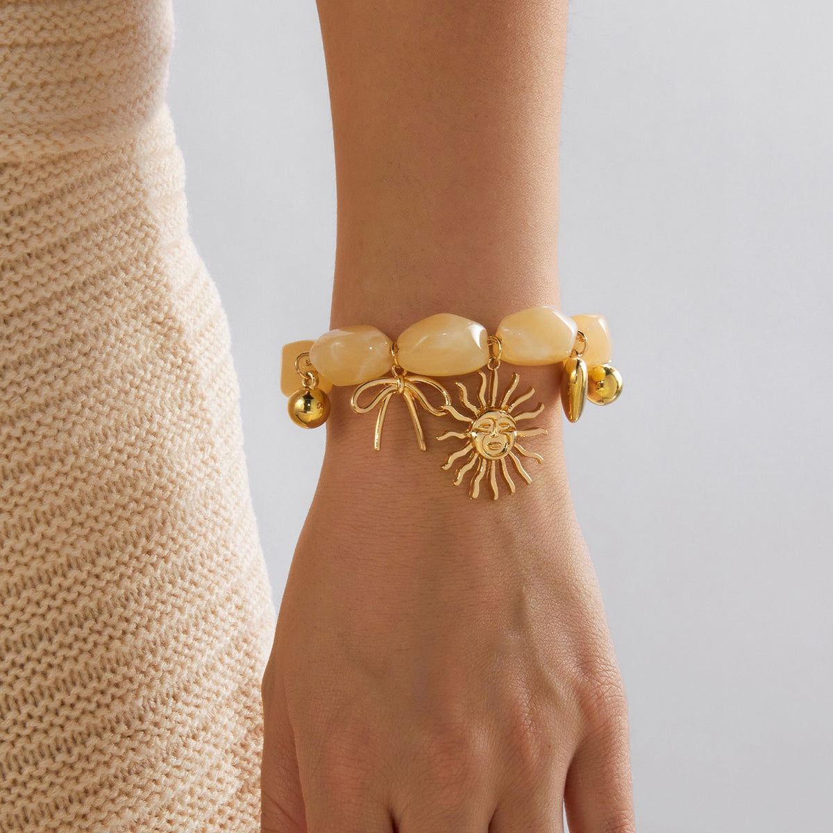 Boho Resin Sun Moon Charm Bracelet