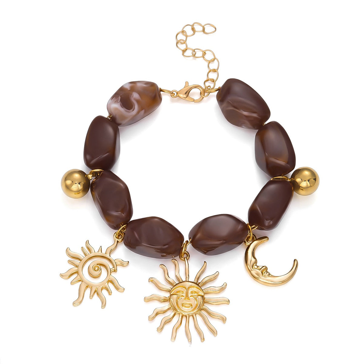 Boho Resin Sun Moon Charm Bracelet