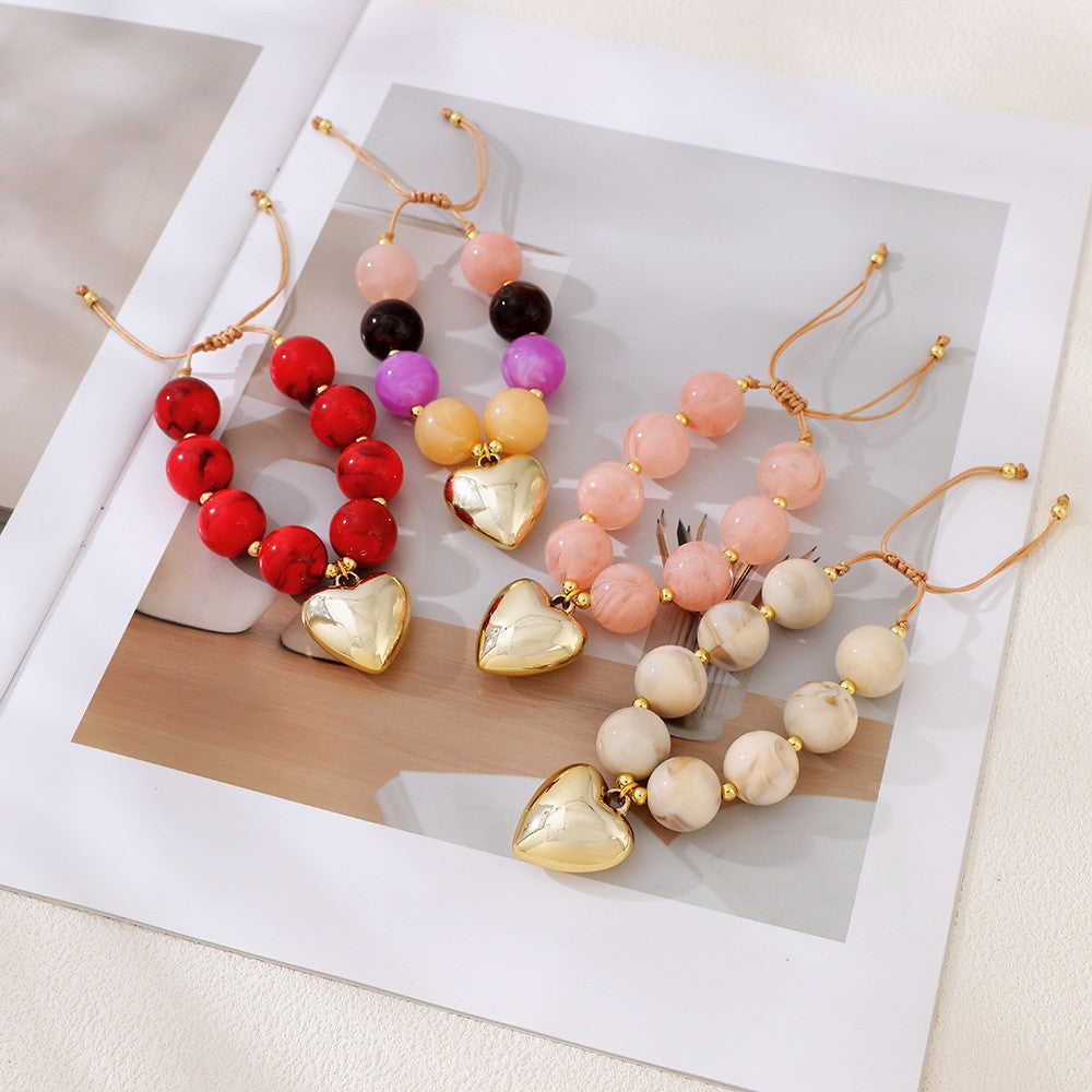 Romantic Multicolor Resin Heart Bracelet Stack