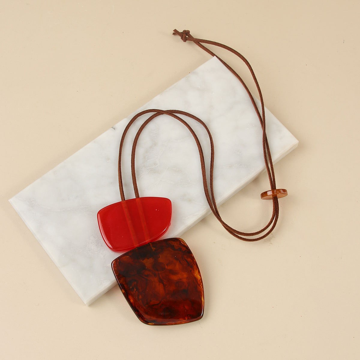 Classy Red Amber Geometric Resin Necklace