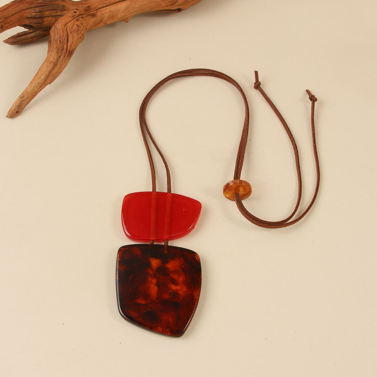 Classy Red Amber Geometric Resin Necklace