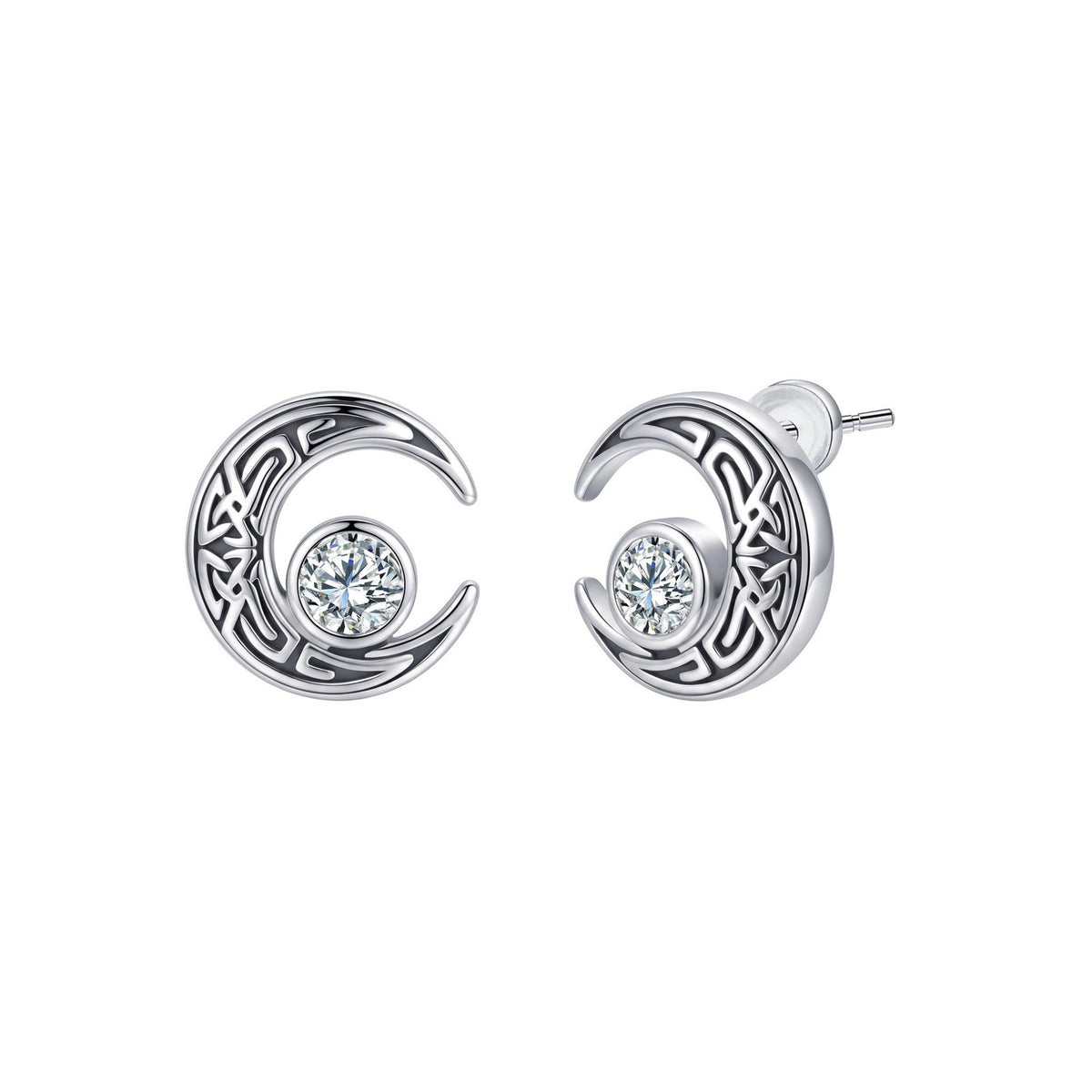 Elegant Celtic Knot Crescent Moon Stud Earrings