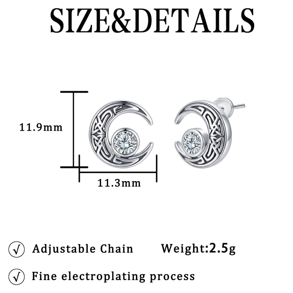Elegant Celtic Knot Crescent Moon Stud Earrings