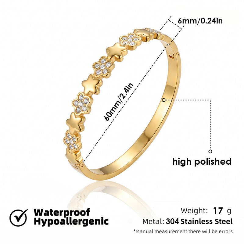 18k Classy Rhinestone Star & Flower Bangle Set