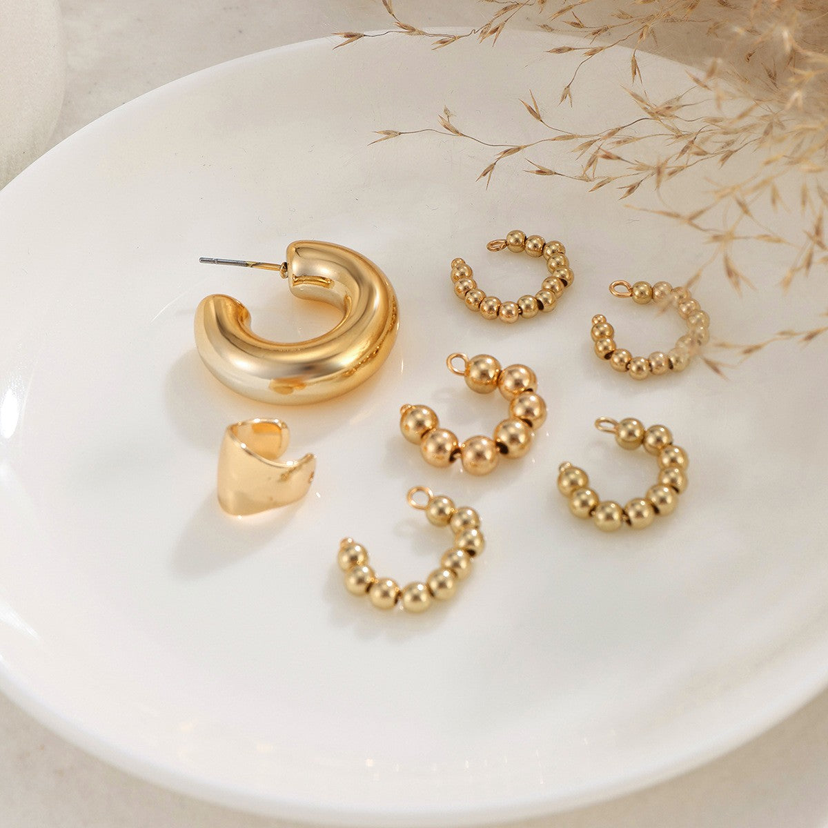 Classy Beaded Ear Cuff & Hoop Earring Set