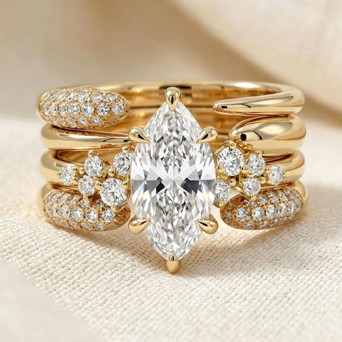 Classy Marquise Zircon Multi-Layer Ring Set