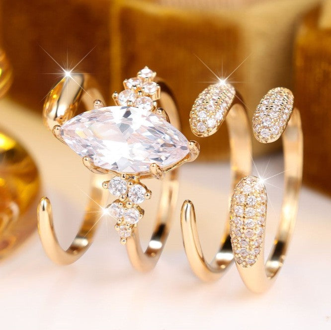 Classy Marquise Zircon Multi-Layer Ring Set