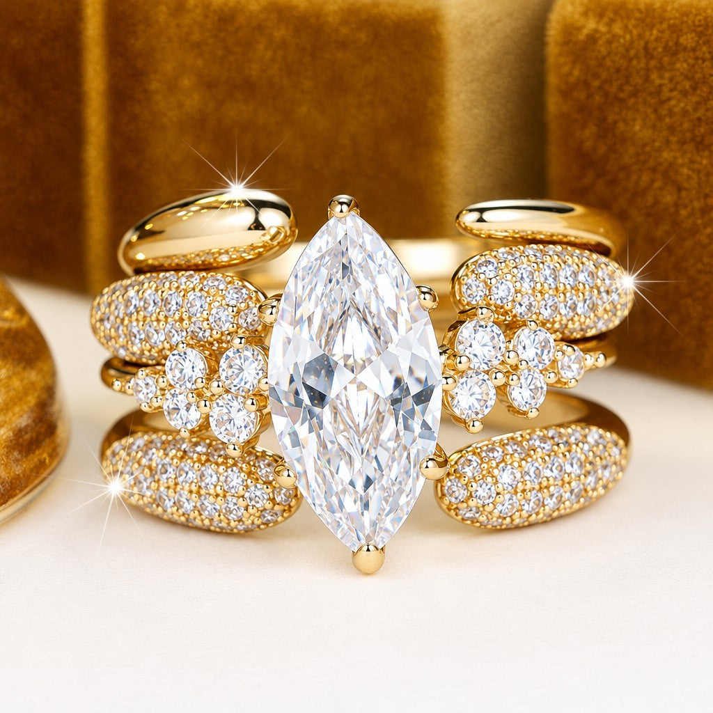 Classy Marquise Zircon Multi-Layer Ring Set