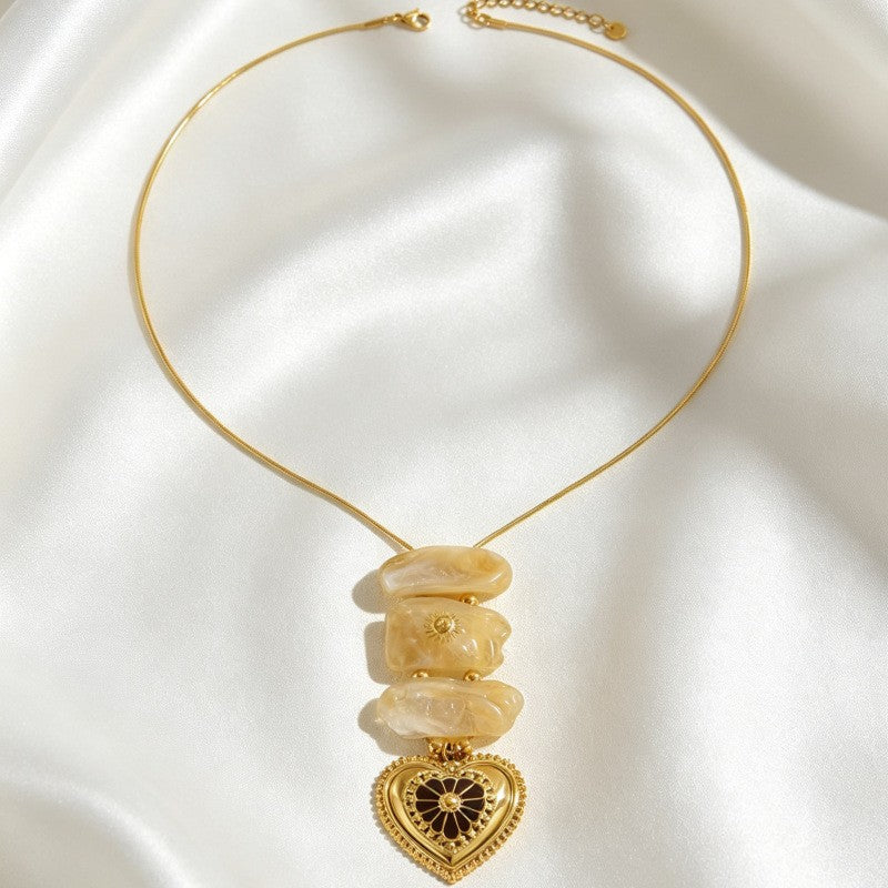 Classy Irregular Stone Heart Snake Chain Necklace