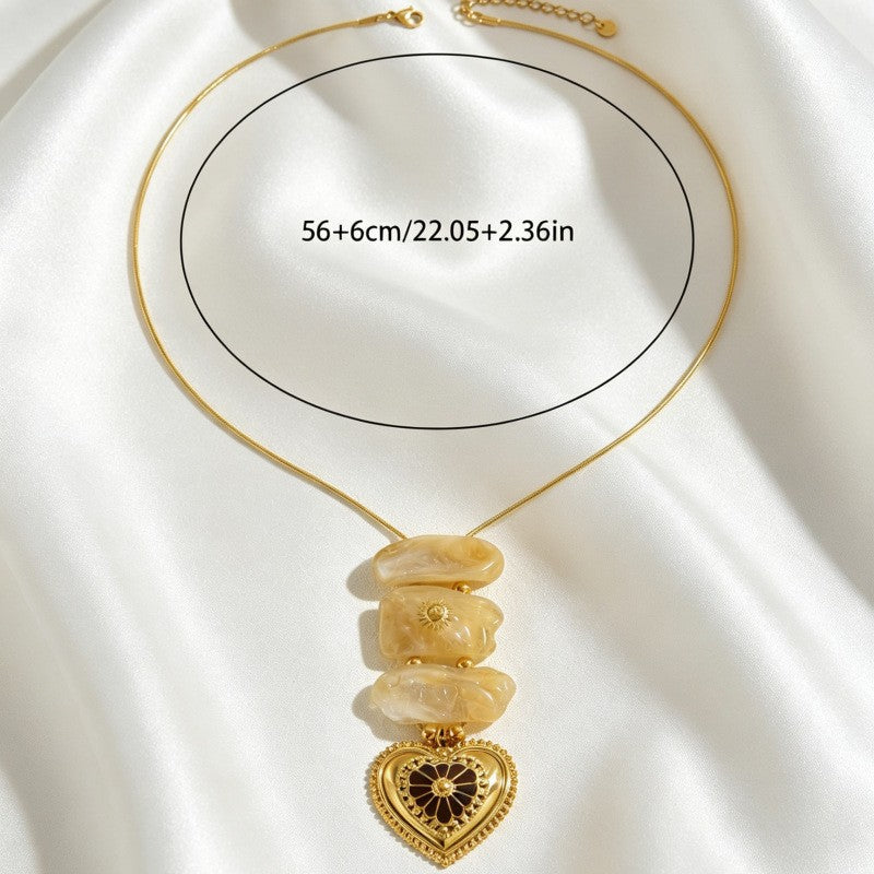 Classy Irregular Stone Heart Snake Chain Necklace
