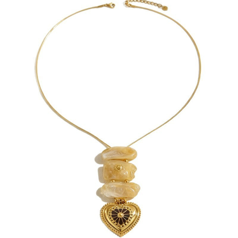 Classy Irregular Stone Heart Snake Chain Necklace