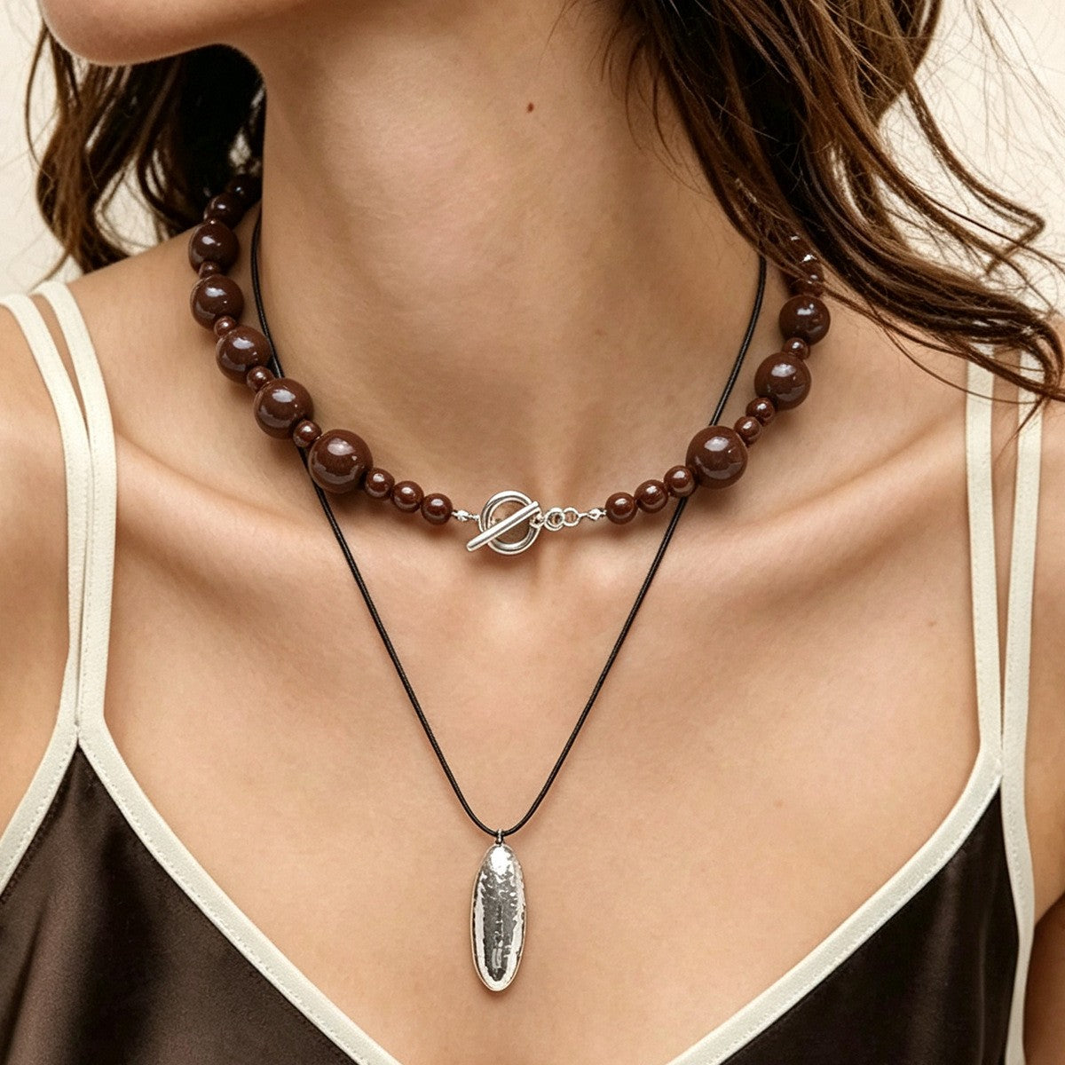 Boho Brown Beaded Layered Necklace