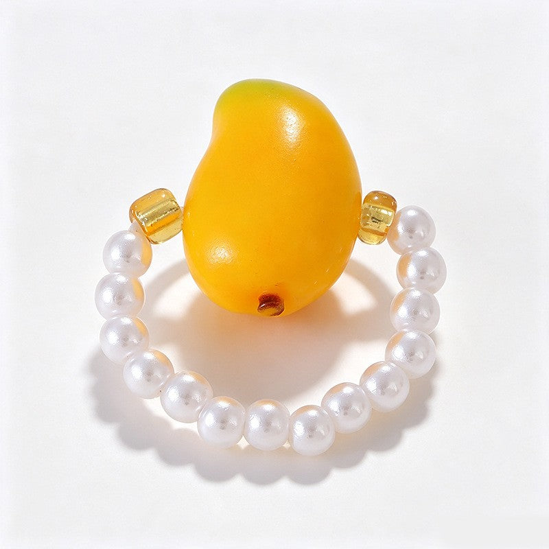 Playful Resin Fruit Faux Pearl Ring