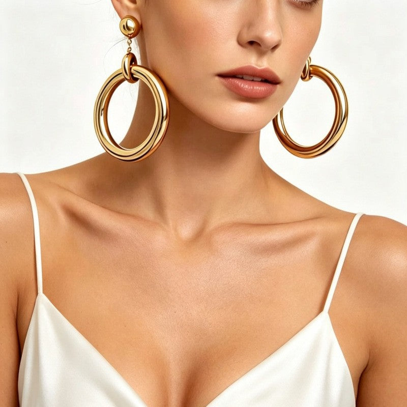 Classy Polished Double Circle Drop Earrings