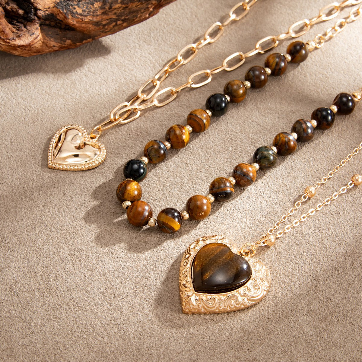 Classy Tiger Eye Heart Layered Necklace