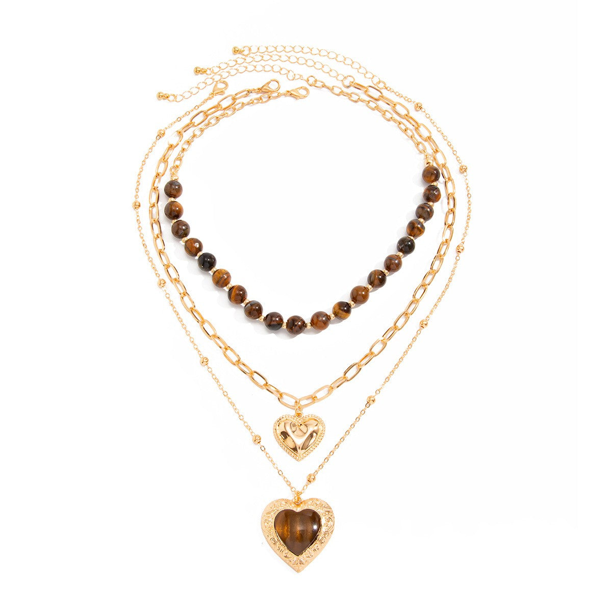 Classy Tiger Eye Heart Layered Necklace