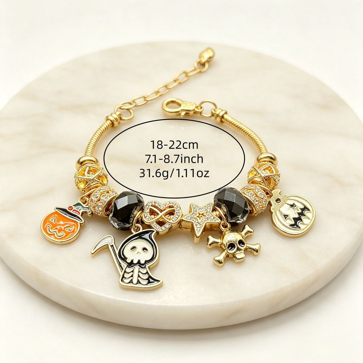 Edgy Halloween Skull & Pumpkin Charm Bracelet