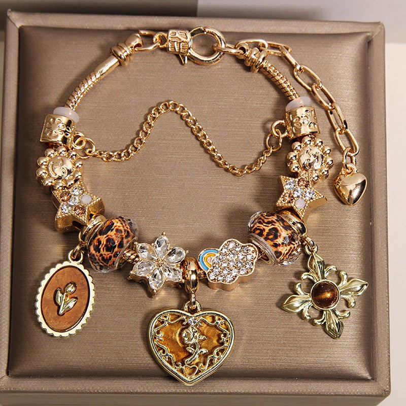Boho Leopard Print Star Charm Bracelet