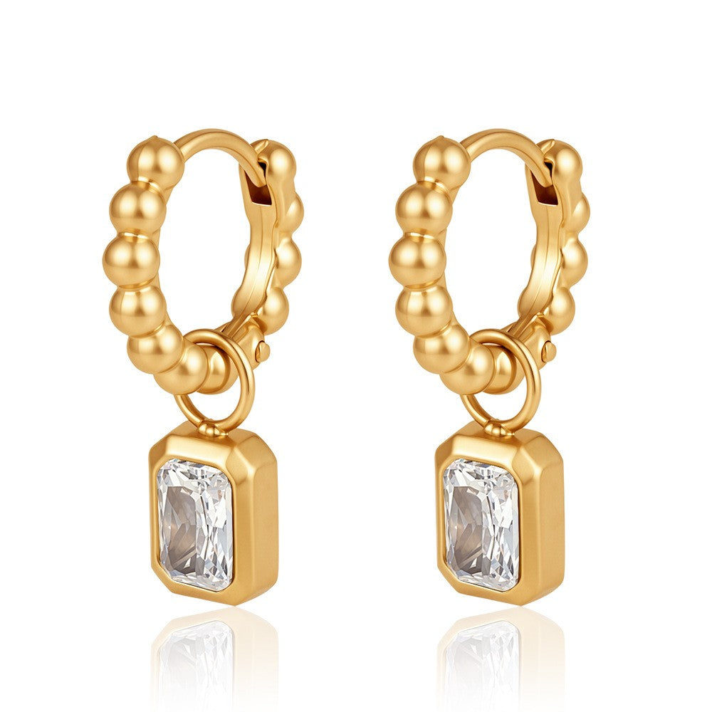 Classy Geometric Zirconia Beaded Hoop Earrings