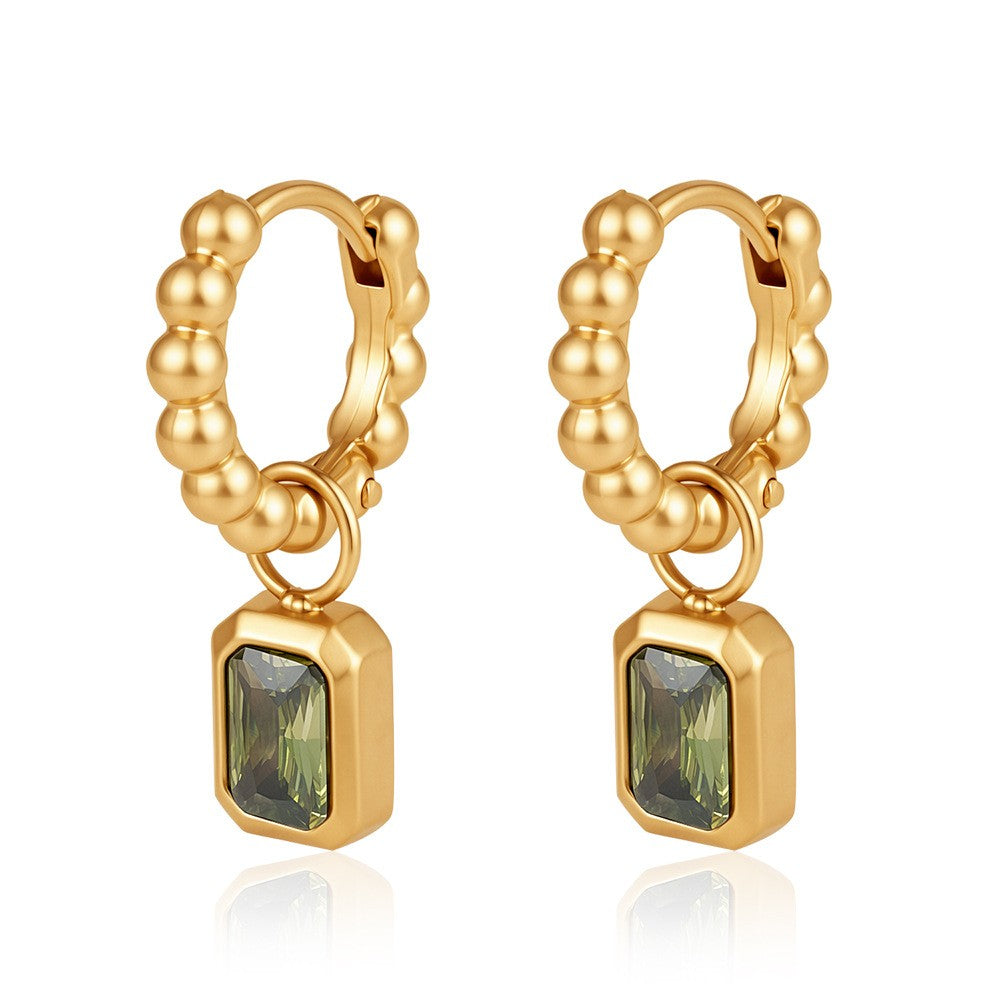 Classy Geometric Zirconia Beaded Hoop Earrings