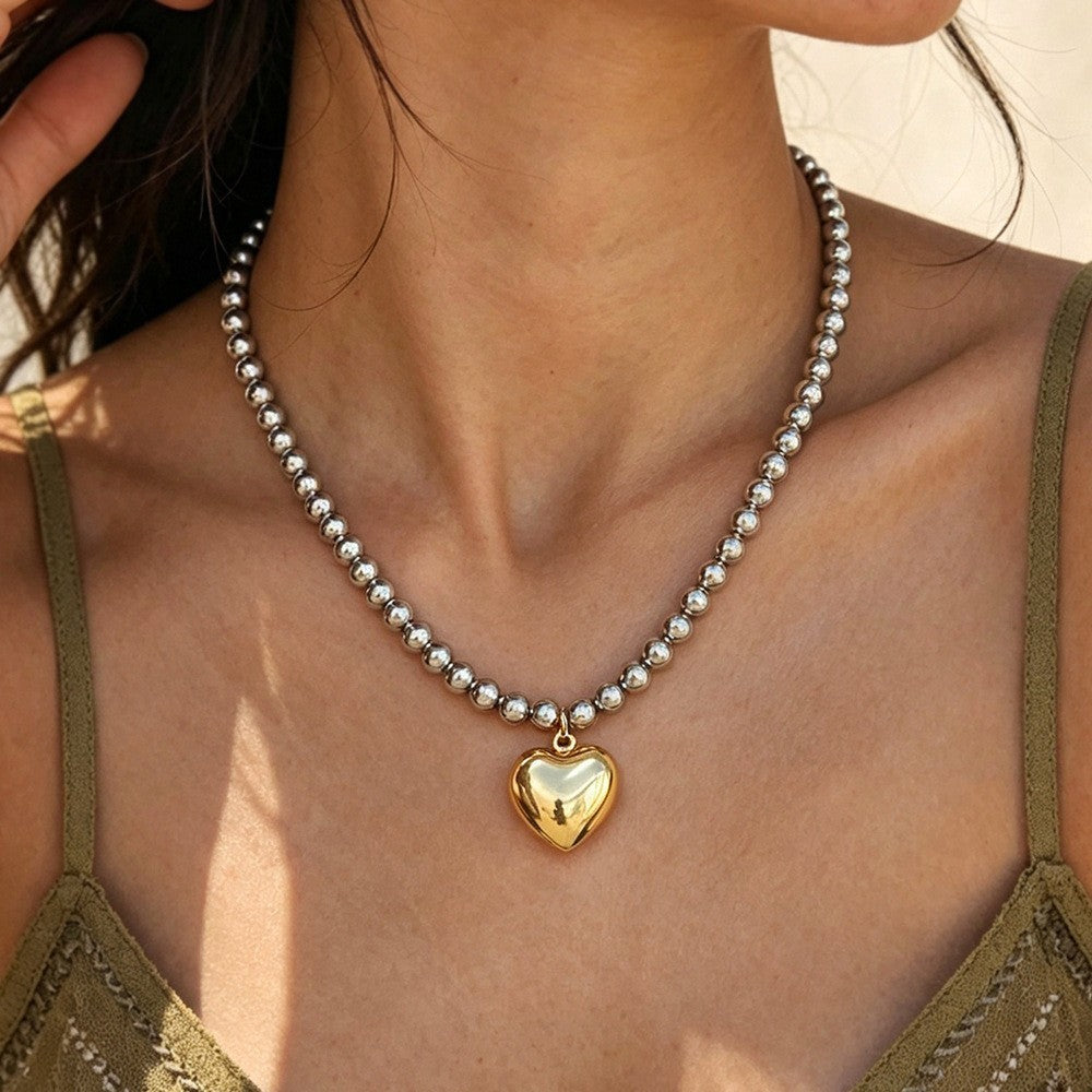 Romantic Beaded Heart Pendant Necklace