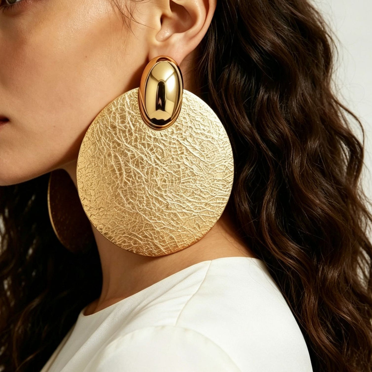 Classy Textured Disc Statement Earrings
