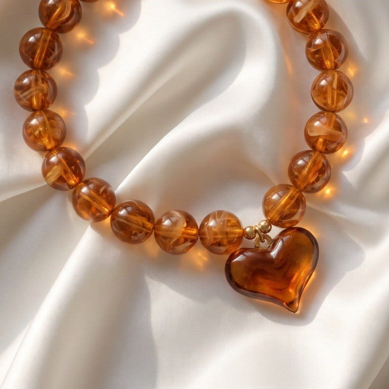 Romantic Amber Acrylic Heart Necklace