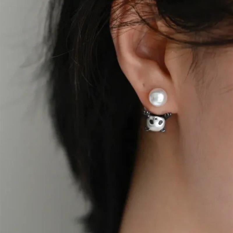 Dainty Panda Pearl Stud Earrings