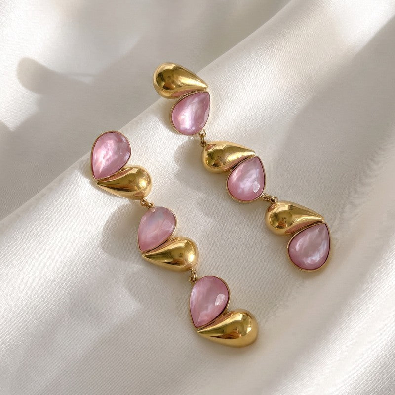 Romantic Pink Teardrop Cascade Earrings